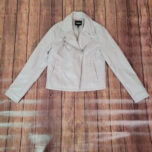 Express Womens Motorcycle Jacket Gray S Faux Leather Full Zip Pockets Moto